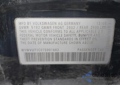 2007 Volkswagen Passat 3.6 z USA, uszkodzony, nr VIN WVWVU73C07E001882